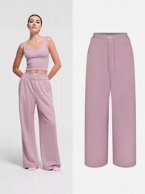 SKIMS Wide-Leg Knit Lounge Pants in Dusty Rose